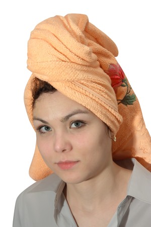 portrait of  girl in bath towel. Isolated on whiteの写真素材