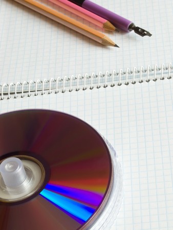 office supplies  on squared sheet of a copybookの写真素材