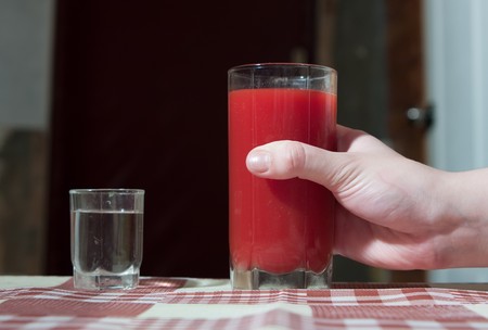 À choice between vodka and tomato juiceの写真素材