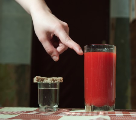 À choice between vodka and tomato juiceの写真素材