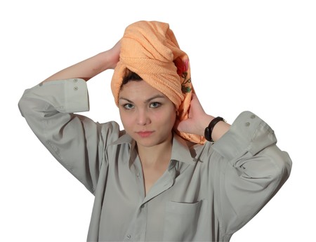portrait of  beauty girl in yellow bath towelの写真素材