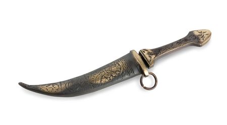 Vintage knife in his own scabbard isolated with pathの写真素材