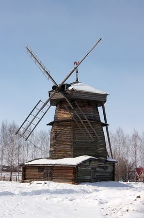 wooden mill at Suzdal  in winter villagerの写真素材