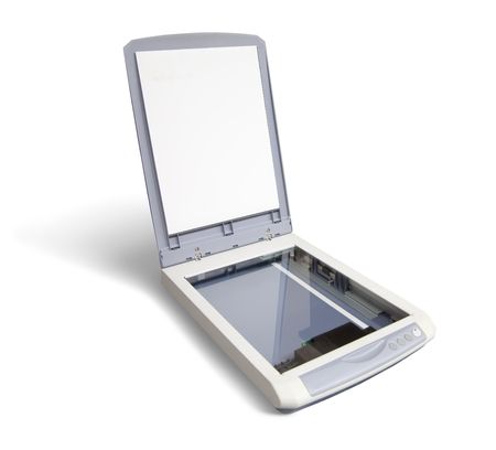 opened  office A4 scanner. Isolated on white の写真素材