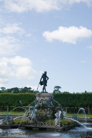 beauty fountain with sculpture at Peterhof, Russiaの写真素材