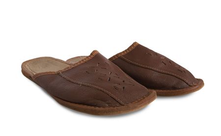 Brown slipper isolated on white background with clipping pathの写真素材