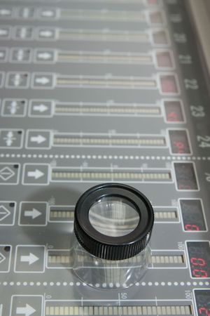 Test lens on the electronic control panel of offset machineの写真素材