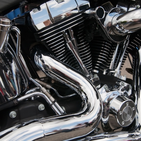 Closeup of a big shiny Motorcycle engineの写真素材