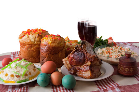 Ester cake and other meal on festive table