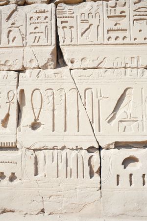 Hieroglyphic relief in the Temple of Karnak at Luxor, Egypt の写真素材