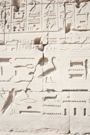 Hieroglyphic relief in the Temple of Karnak at Luxor, Egypt 