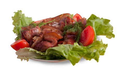 roast beef meat in dish. Isolated on whiteの写真素材