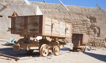 Old train wagons in neglected african minesの写真素材