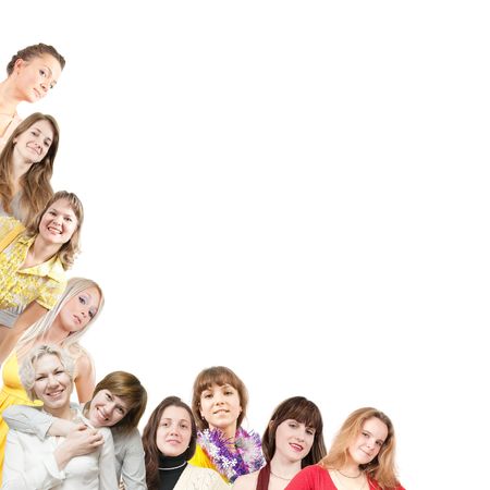 border of girls group on white background の写真素材
