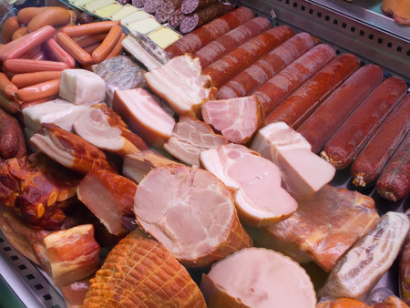 Meat on shopwindow at the Baqueria market 