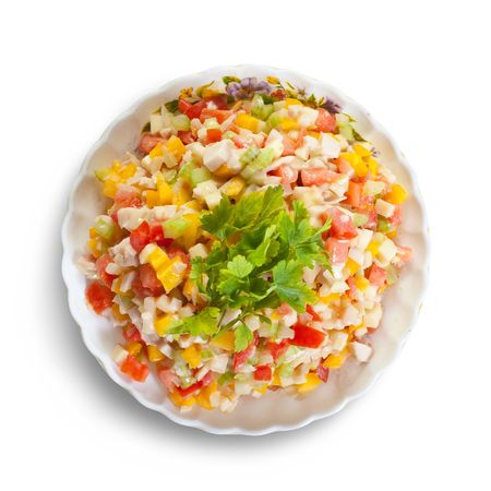 Salad from tomato, cucumber, pepper,  egg, celeryの写真素材