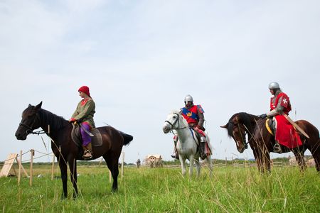 SUZDAL, RUSSIA - JULY 10: Members of history  medieval costume as they participates in historical festival のeditorial素材