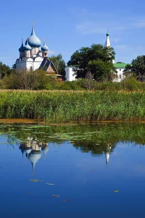 Rozhdestvenskiy temple built in the 1222-1225  at Suzdal in summer. Russiaの写真素材