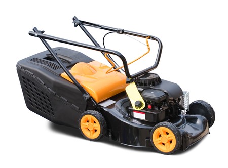 yellow lawn mower. Isolated over white backgroundの写真素材