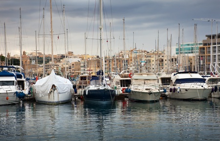 Yachts  lying at Marsamxett harbour (Valletta, Malta)の写真素材