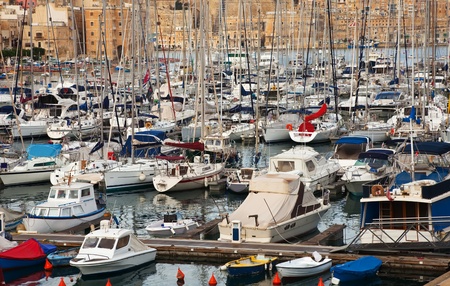 Many yachts  lying at Dockyard Creek. Maltaの写真素材