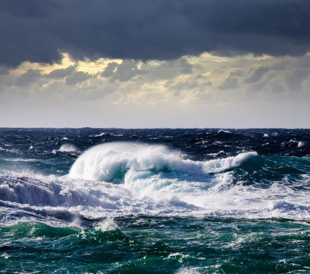 High sea wave during storm at  Mediterranean area