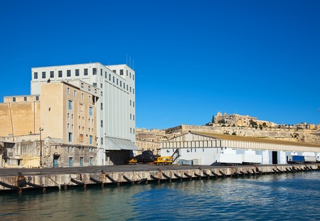 freight sea port in Grand Harbour (Valleta, Malta)の写真素材