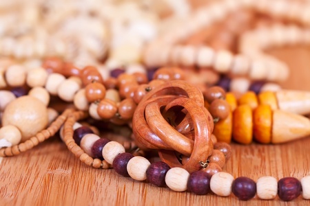 Close up of wooden beads background. Shallow DOFの写真素材