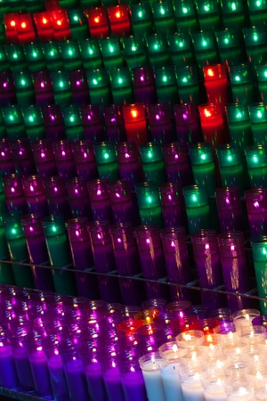 rows candles in interior of  catholic church のeditorial素材