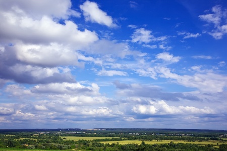View of summer landscape under cloudy skyの写真素材