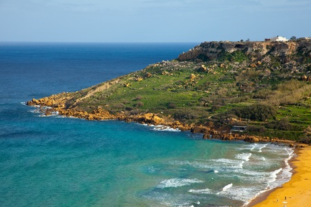 Top view of sand beach. Ramla Bay (Gozo, Maltese islands)の写真素材