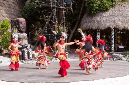 SALOU, SPAIN - APRIL 13:  Port Aventura theme Park in April 13, 2011 in Salou, Spain. Dancers performance traditional show at Polynesian areaのeditorial素材