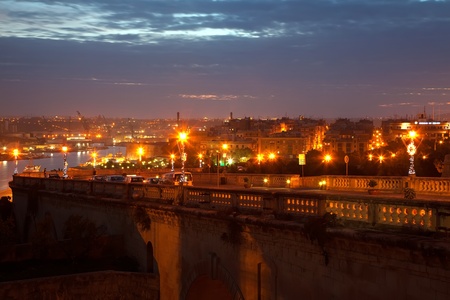 View of port side of Valetta in night. Maltaの写真素材