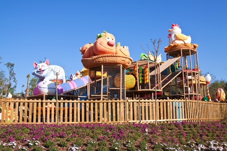 PORT AVENTURA, SPAIN - APRIL 13: Port Aventura theme park  in April 13, 2011 in Salou, Spain.  Sesame Street theme for the younger visitors of the park.のeditorial素材