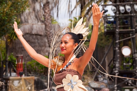 SALOU, SPAIN - APRIL 13:  Port Aventura theme Park in April 13, 2011 in Salou, Spain. Dancer performance traditional show at Polynesian area のeditorial素材