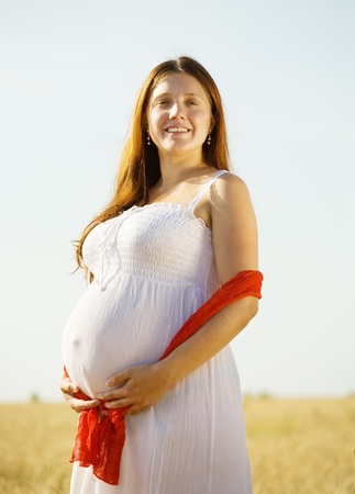 Portrait of 9 months pregnant woman  in  cereal fieldの写真素材