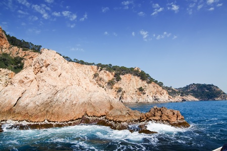 view of curvy shore line with cliffs at Costa Brava coast の写真素材