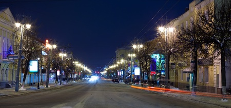 Night view of wintry street of  European town  (Vladimir, Russia)の写真素材
