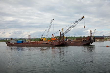 Building a new bridge across the Ob River. Novosibirsk, Russiaのeditorial素材