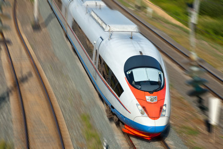 High-speed passenger train in motion
