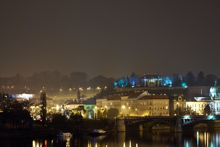 Night view of Prague from Charles bridge. Czech Republic のeditorial素材