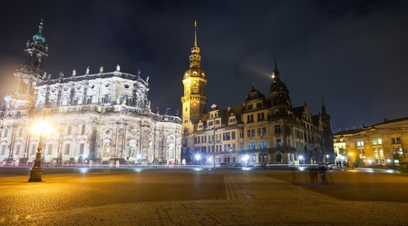 Historical center of  Dresden in night. Germanyのeditorial素材