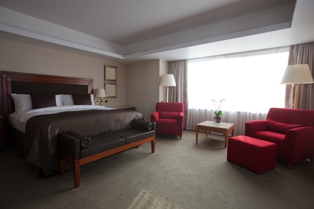  interior of bedroom with double bedのeditorial素材