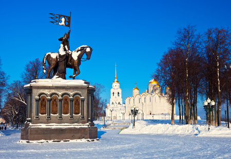 Monument of Vladimir prince at Vladimir in winter. Russiaのeditorial素材