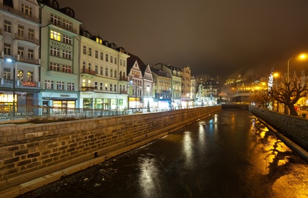 KARLOVY VARY, CZECHIA - NOVEMBER 23:  View of Carlsbad on November 23, 2011 in Bohemia, Czechia.Town is historically famous for its hot springs (13 main springs, about many smaller springs, and the warm-water Tepla River)のeditorial素材