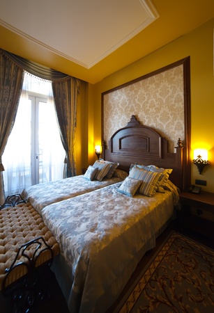 interior of  bedroom of luxury hotel suite のeditorial素材