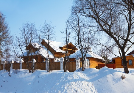 Wooden house in winter street at Suzdal  Russiaのeditorial素材