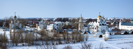 Panoramic view of Pokrovsky monastery  at Suzdal in winter. Russia のeditorial素材