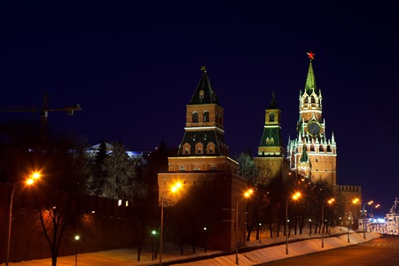 Towers at Moscow Kremlin in night. Moscow, Russia の写真素材