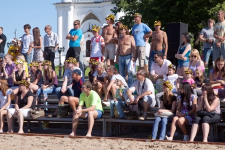 RUSSIA, VLADIMIR - JUNE 23: 1st international beach volleyball tournament event June 23, 2012 in Vladimir, Russia. People looking  beach volleyball tournamentのeditorial素材